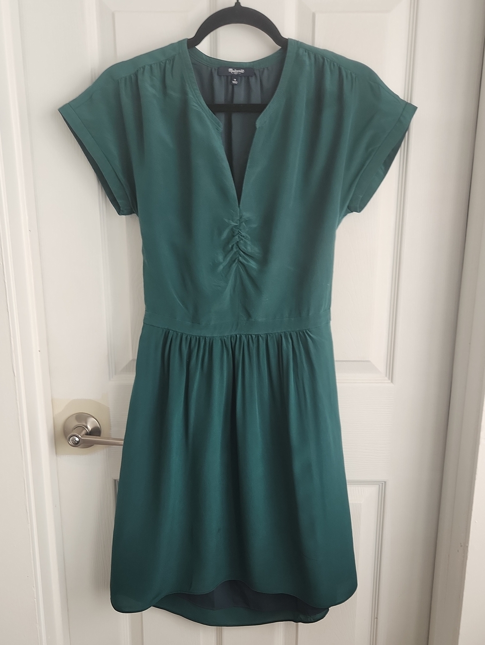 Madewell Silk Moonset Dress in Emerald Green
